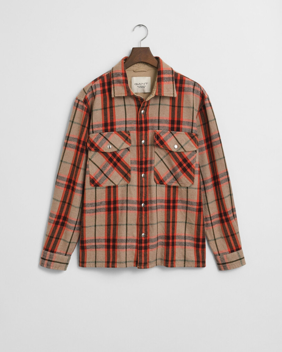 relaxed fit checked overshirt - deep orange