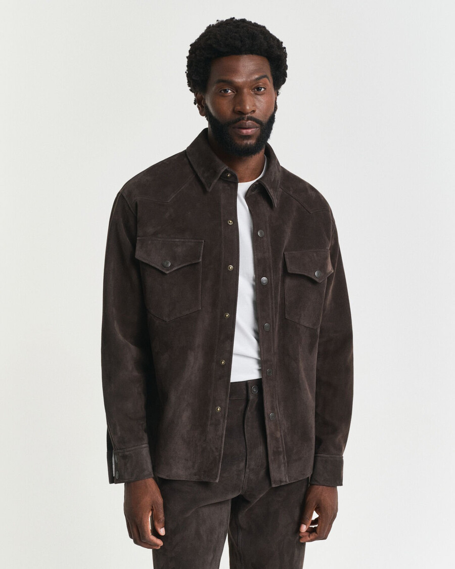 relaxed fit suede rodeo shirt - deep brown
