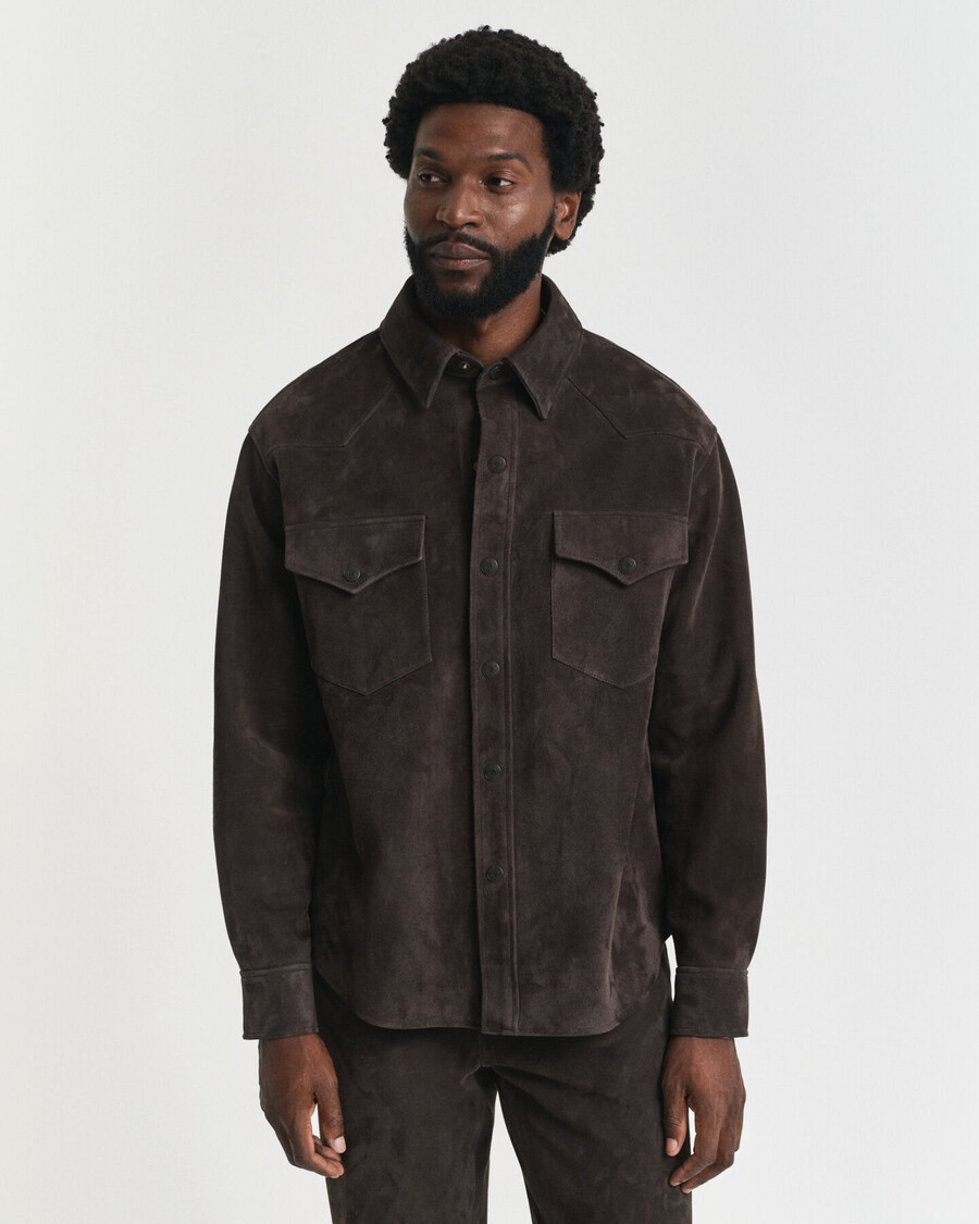 relaxed fit suede rodeo shirt - deep brown