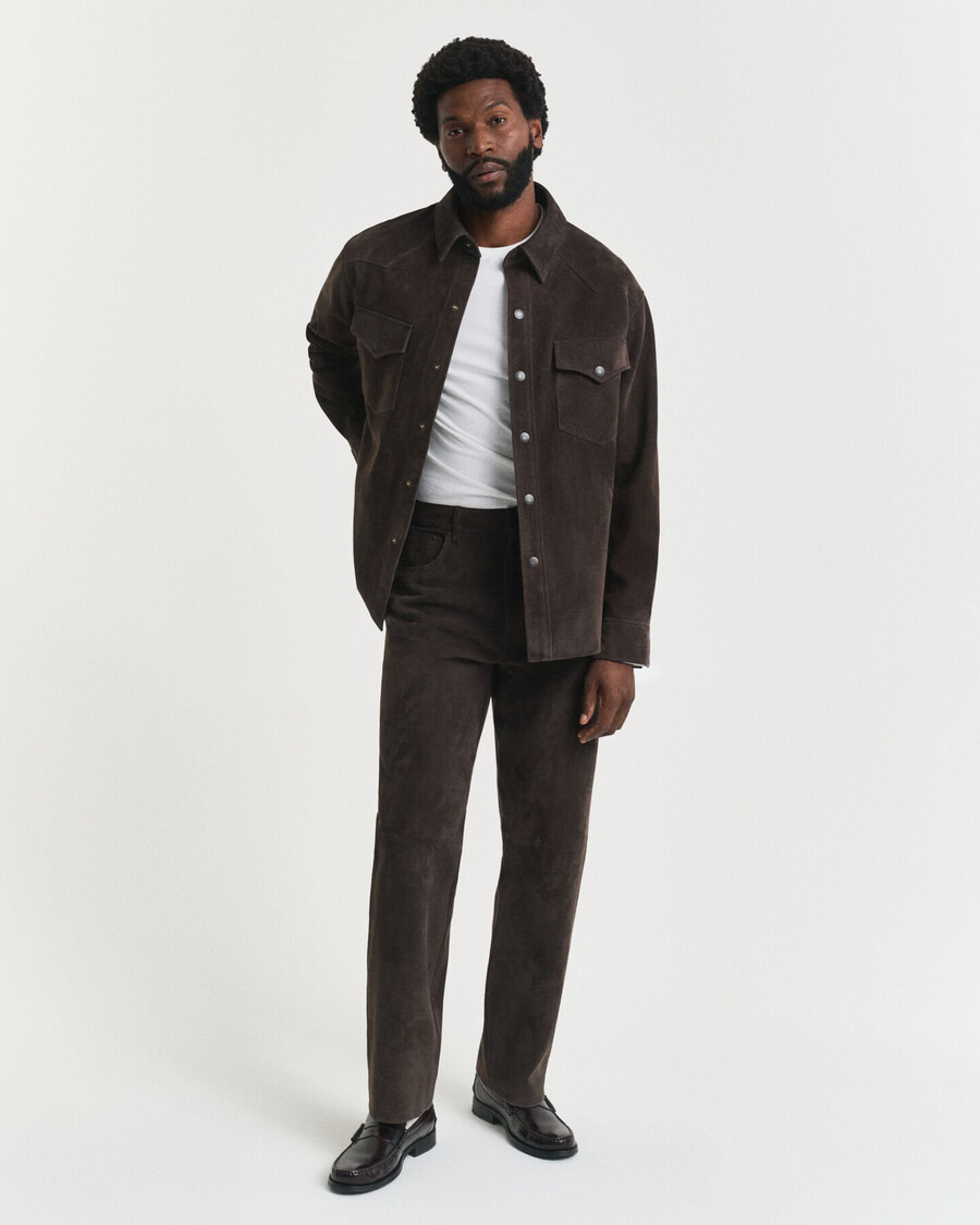 relaxed fit suede rodeo shirt - deep brown
