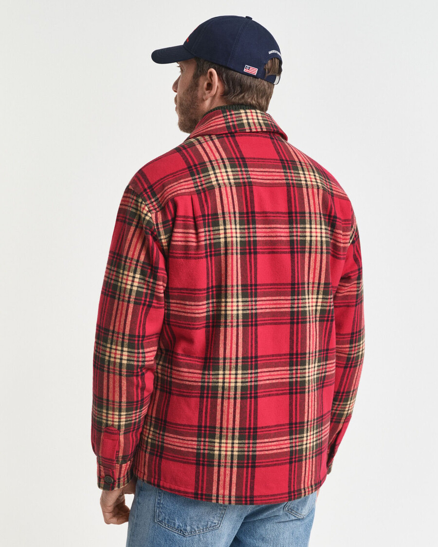 relaxed fit checked padded overshirt - cherry red