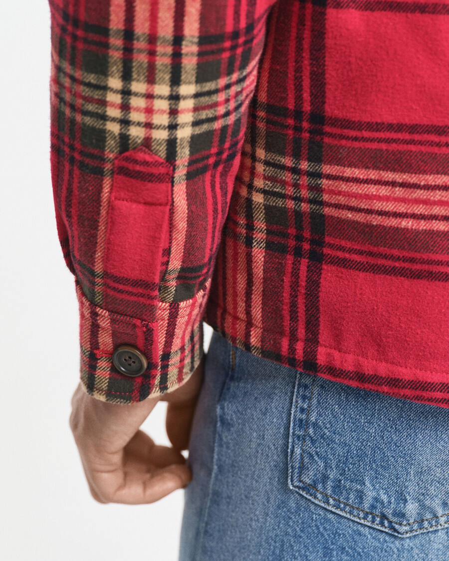 relaxed fit checked padded overshirt - cherry red