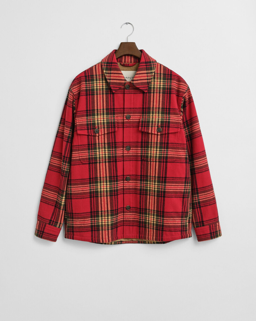 relaxed fit checked padded overshirt - cherry red