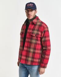 relaxed fit checked padded overshirt - cherry red
