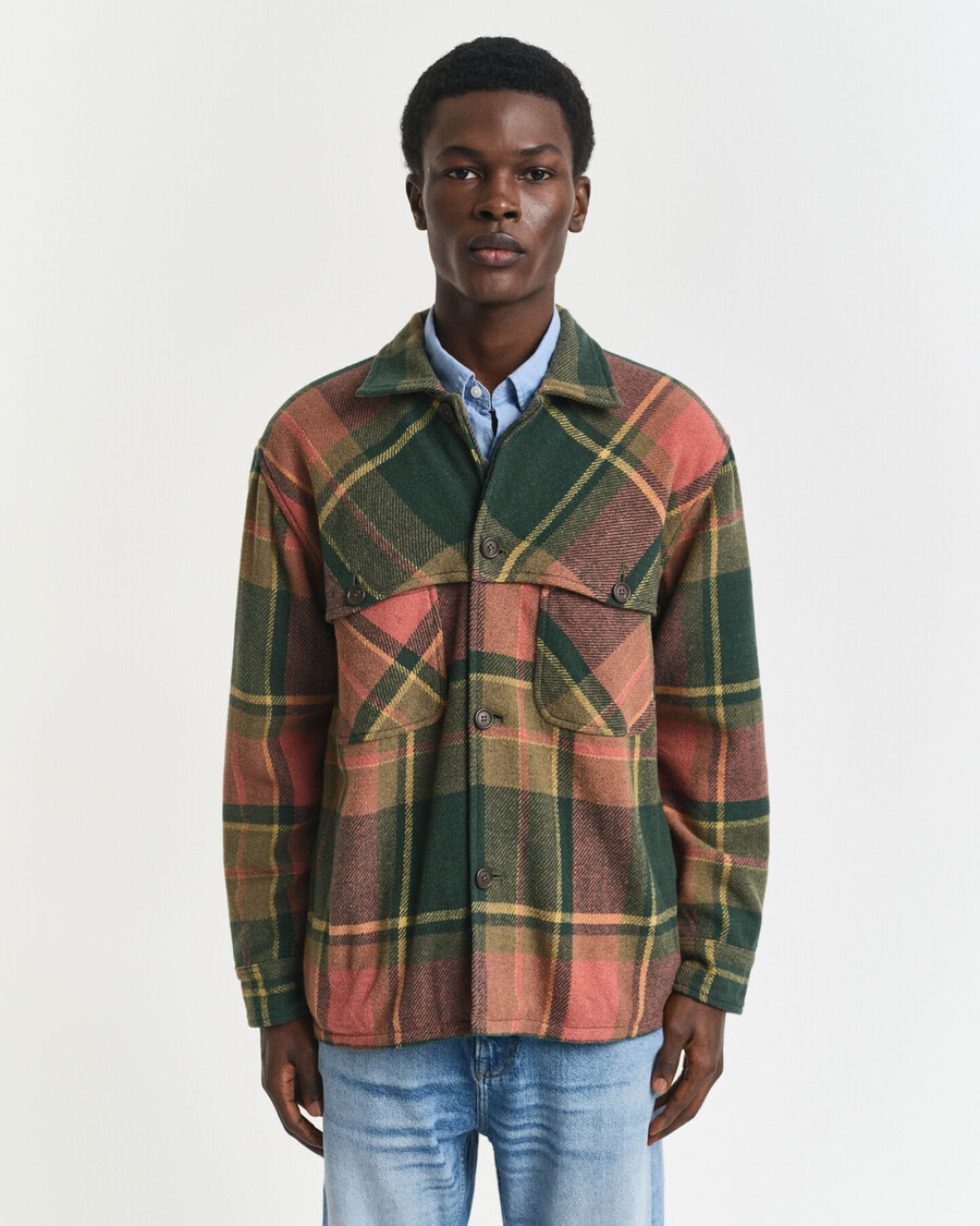 relaxed fit checked heavy wool shirt - country green