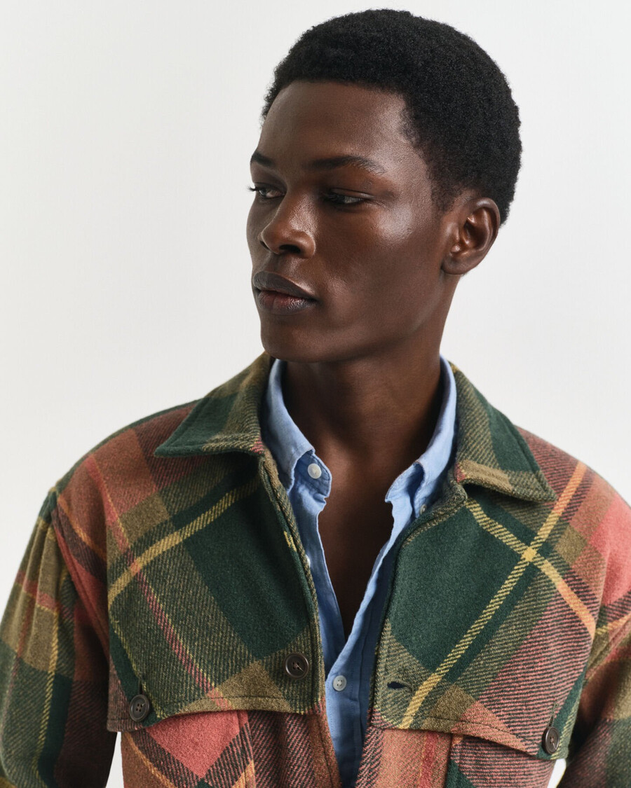 relaxed fit checked heavy wool shirt - country green
