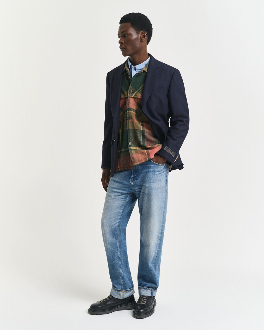 relaxed fit checked heavy wool shirt - country green