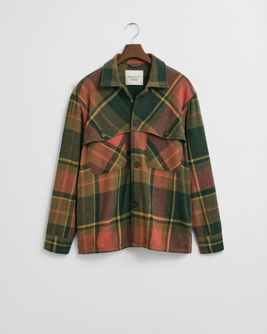 relaxed fit checked heavy wool shirt - country green