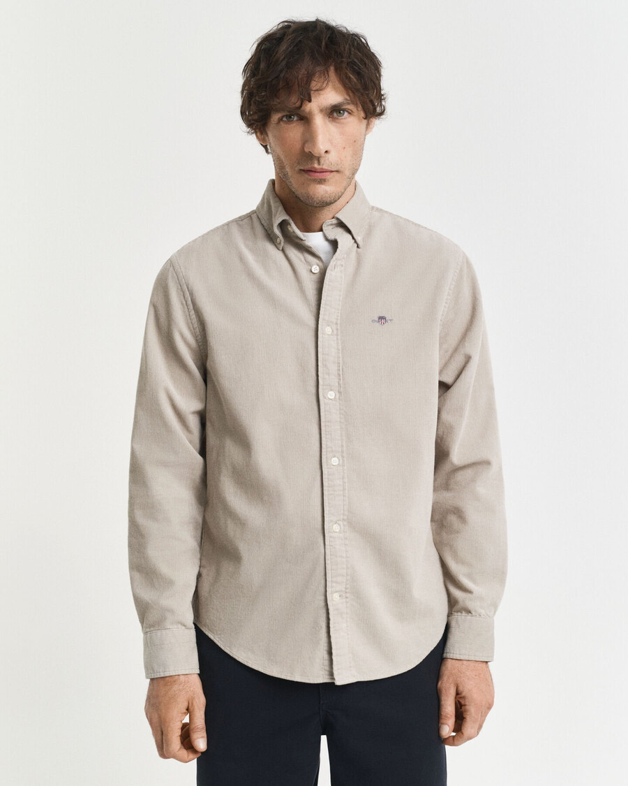regular fit cotton corduroy shirt - greige
