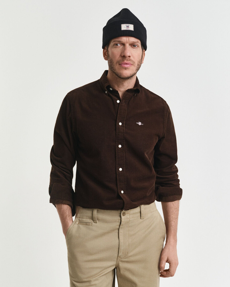 regular fit cotton corduroy shirt - rich brown