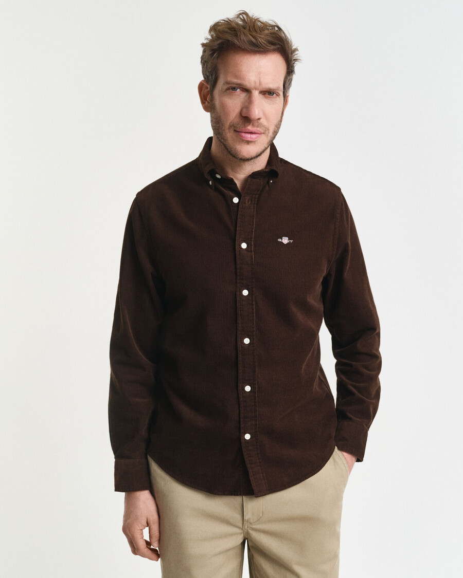 regular fit cotton corduroy shirt - rich brown