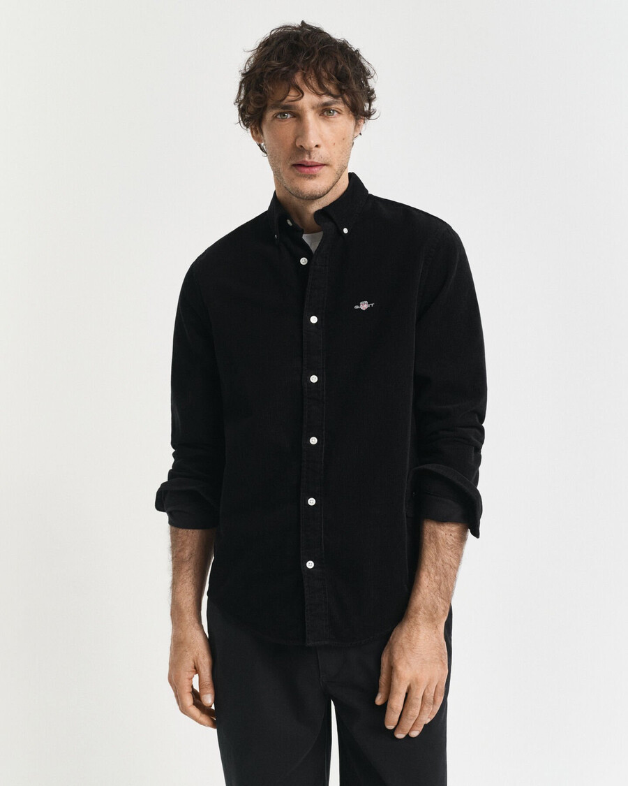 regular fit cotton corduroy shirt - black