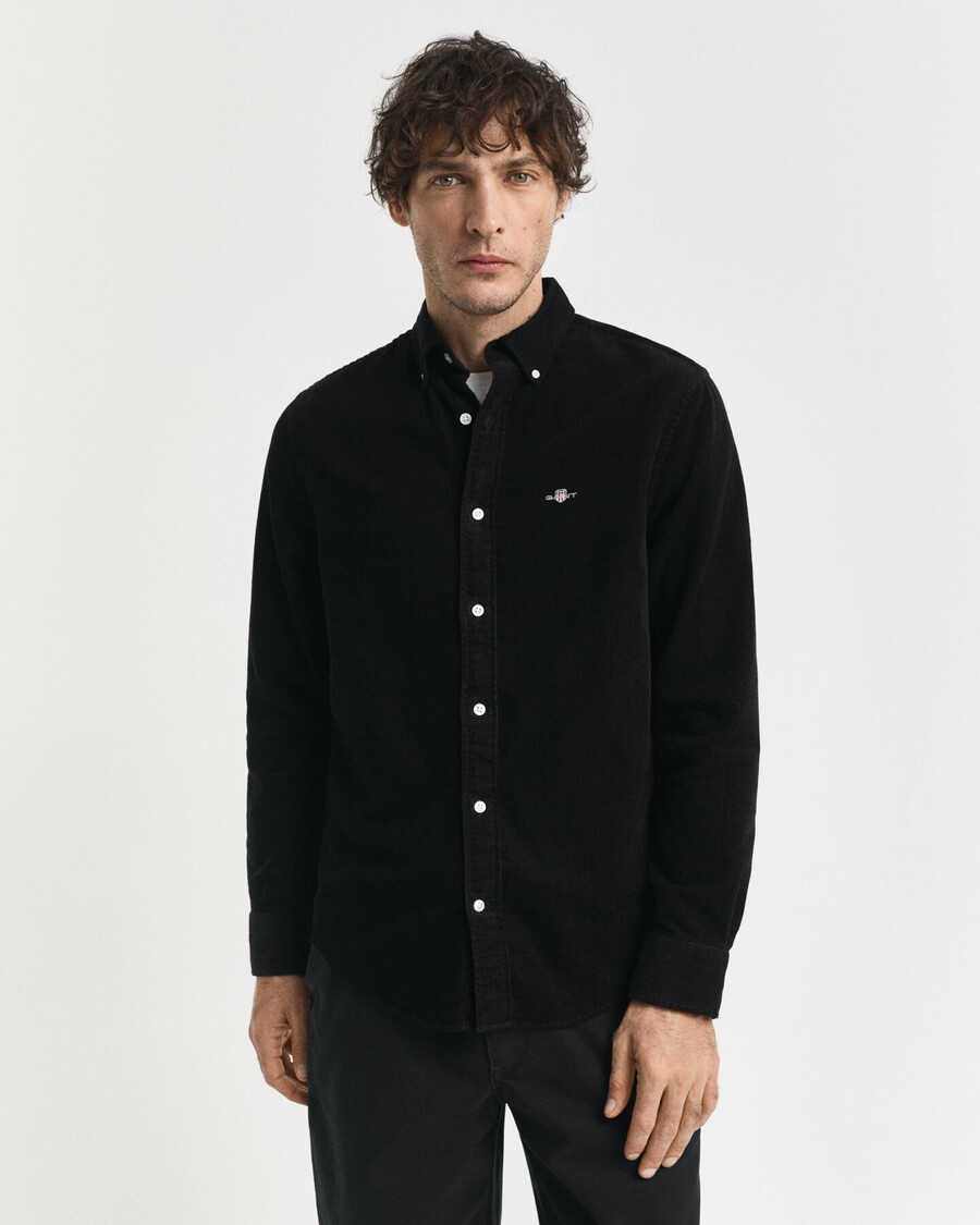 regular fit cotton corduroy shirt - black