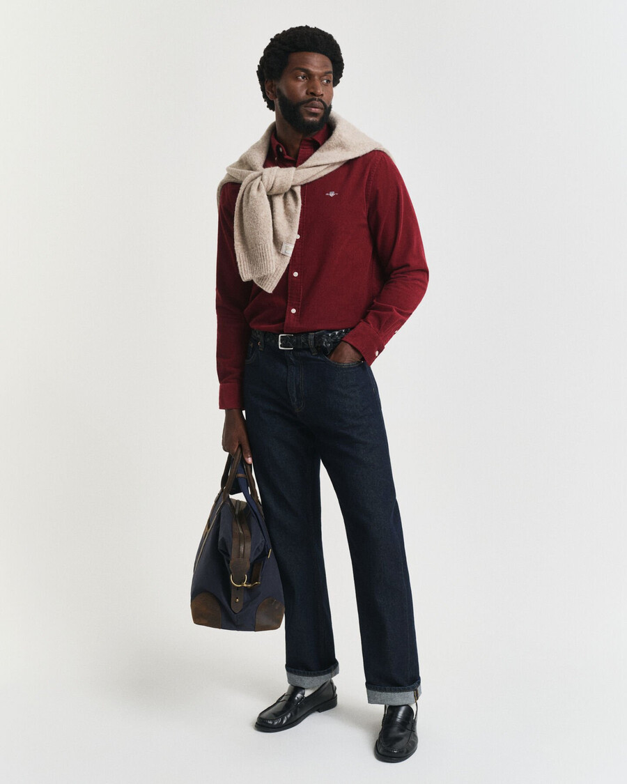 regular fit cotton corduroy shirt - plumped red