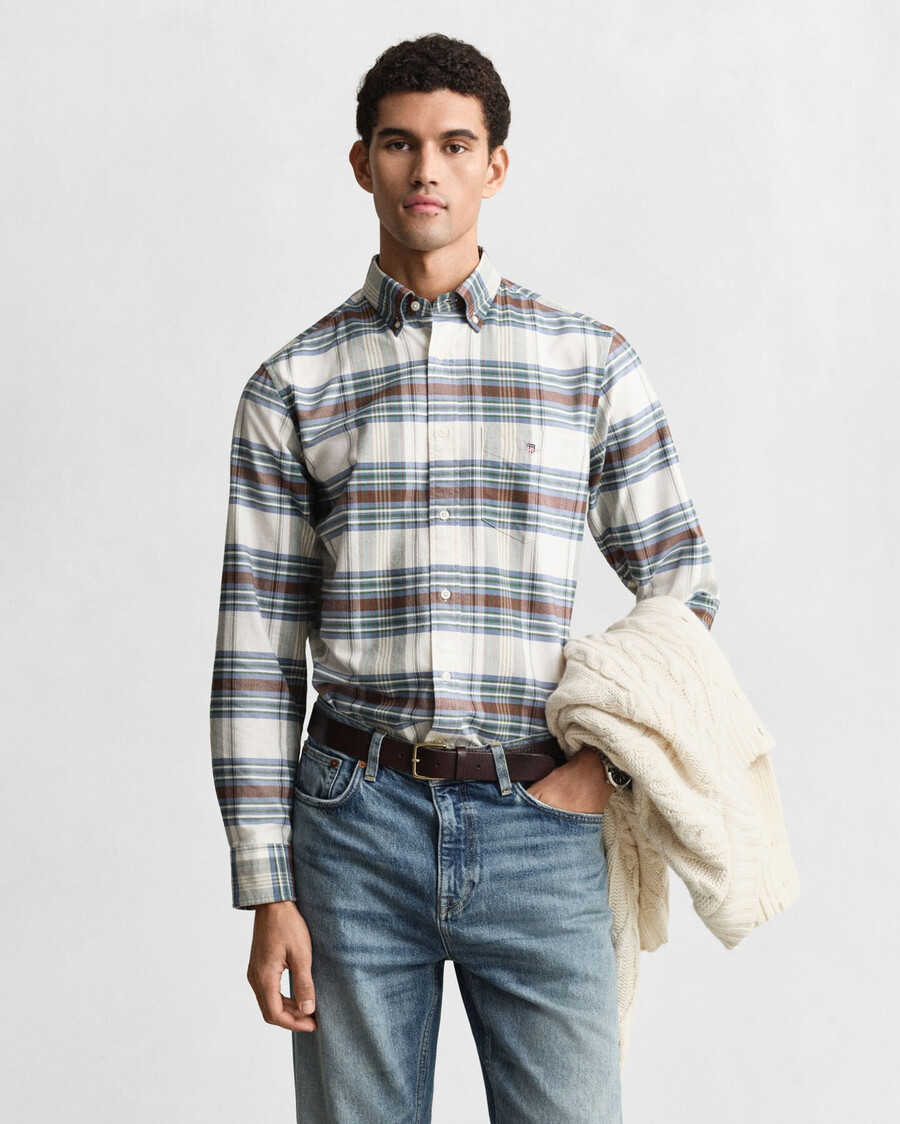 regular fit classic checked oxford shirt - woody green