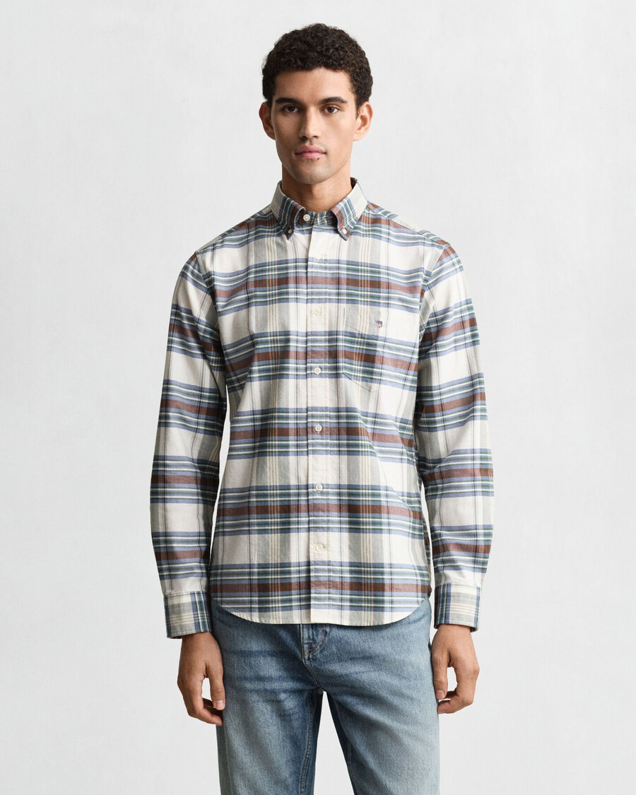 regular fit classic checked oxford shirt - woody green