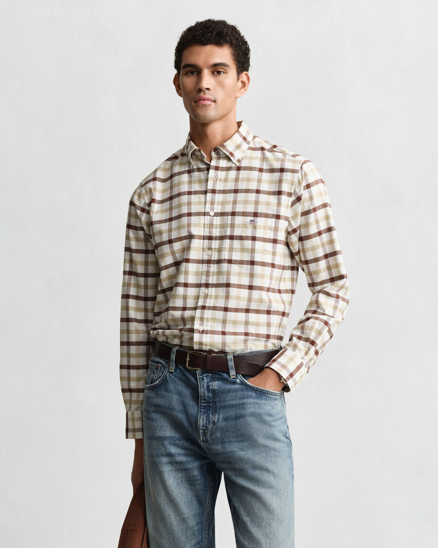 regular fit checked oxford shirt - mahogany brown