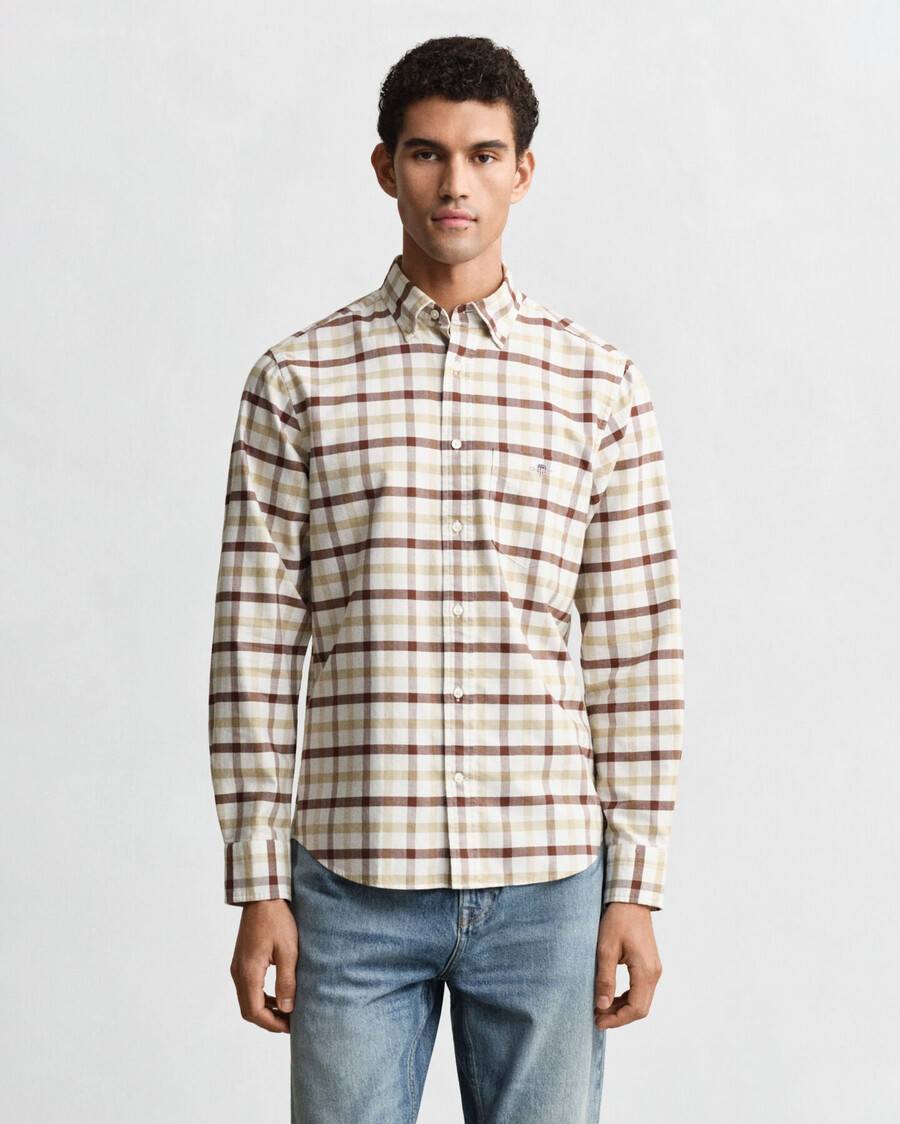 regular fit checked oxford shirt - mahogany brown