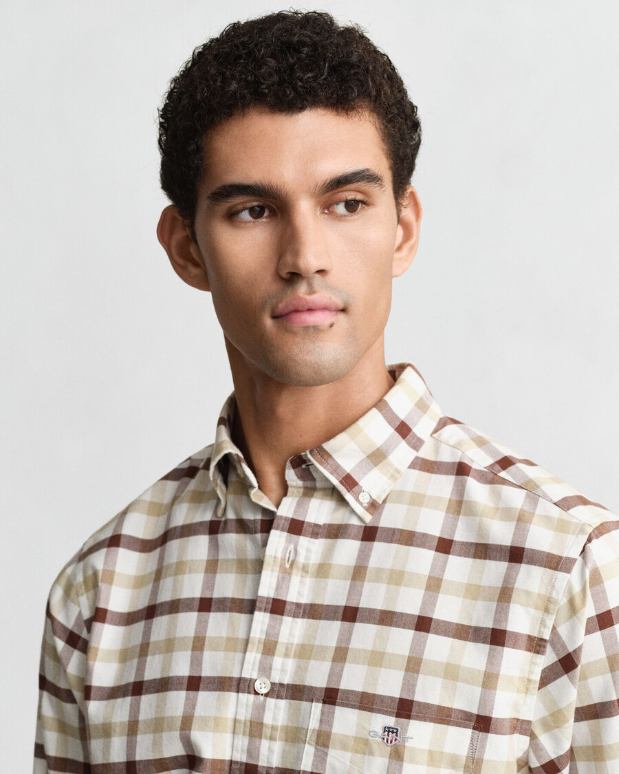 regular fit checked oxford shirt - mahogany brown