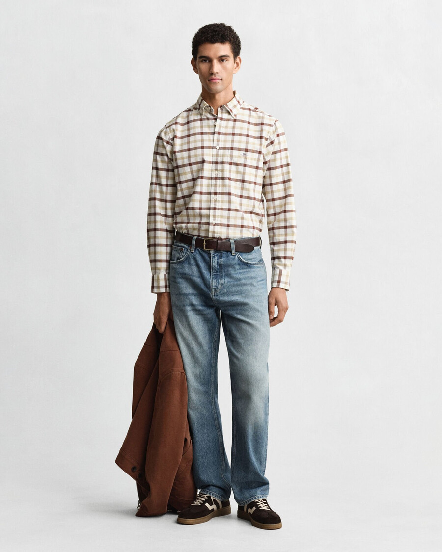 regular fit checked oxford shirt - mahogany brown
