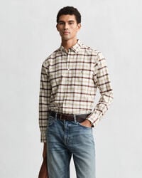 regular fit checked oxford shirt - mahogany brown