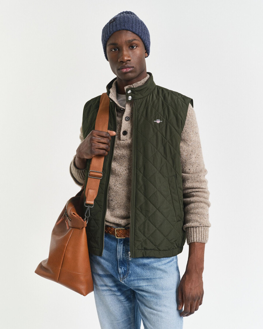 quilted windcheater vest - dark moss green