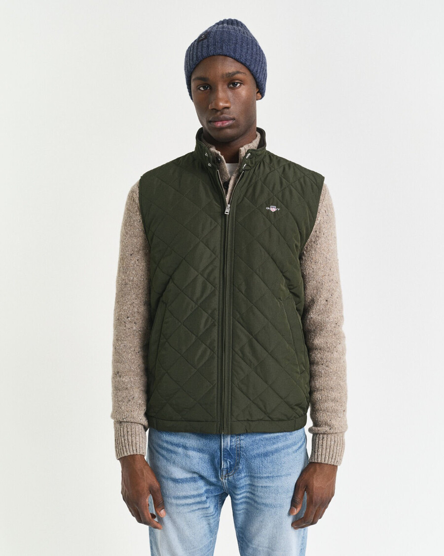 quilted windcheater vest - dark moss green