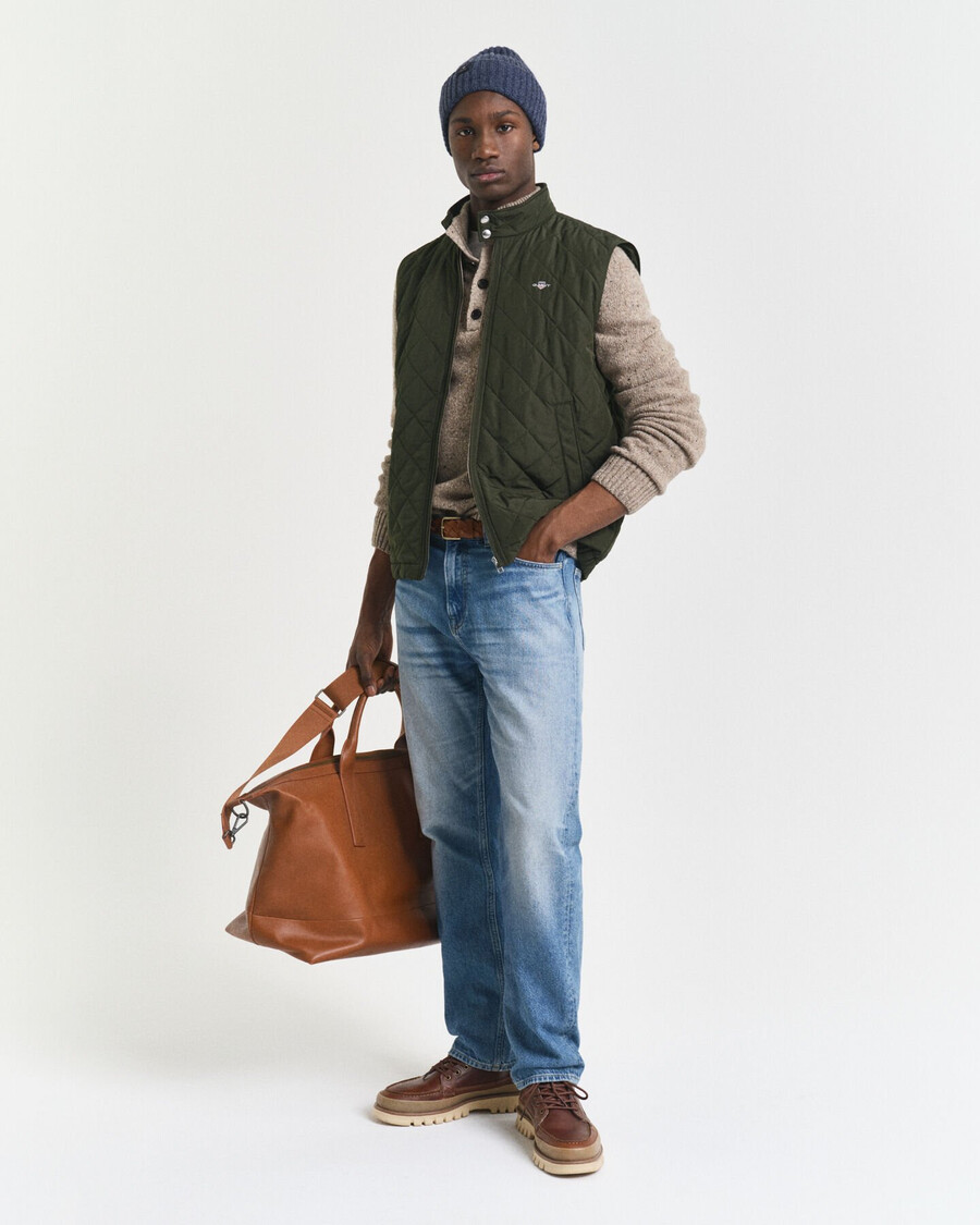 quilted windcheater vest - dark moss green