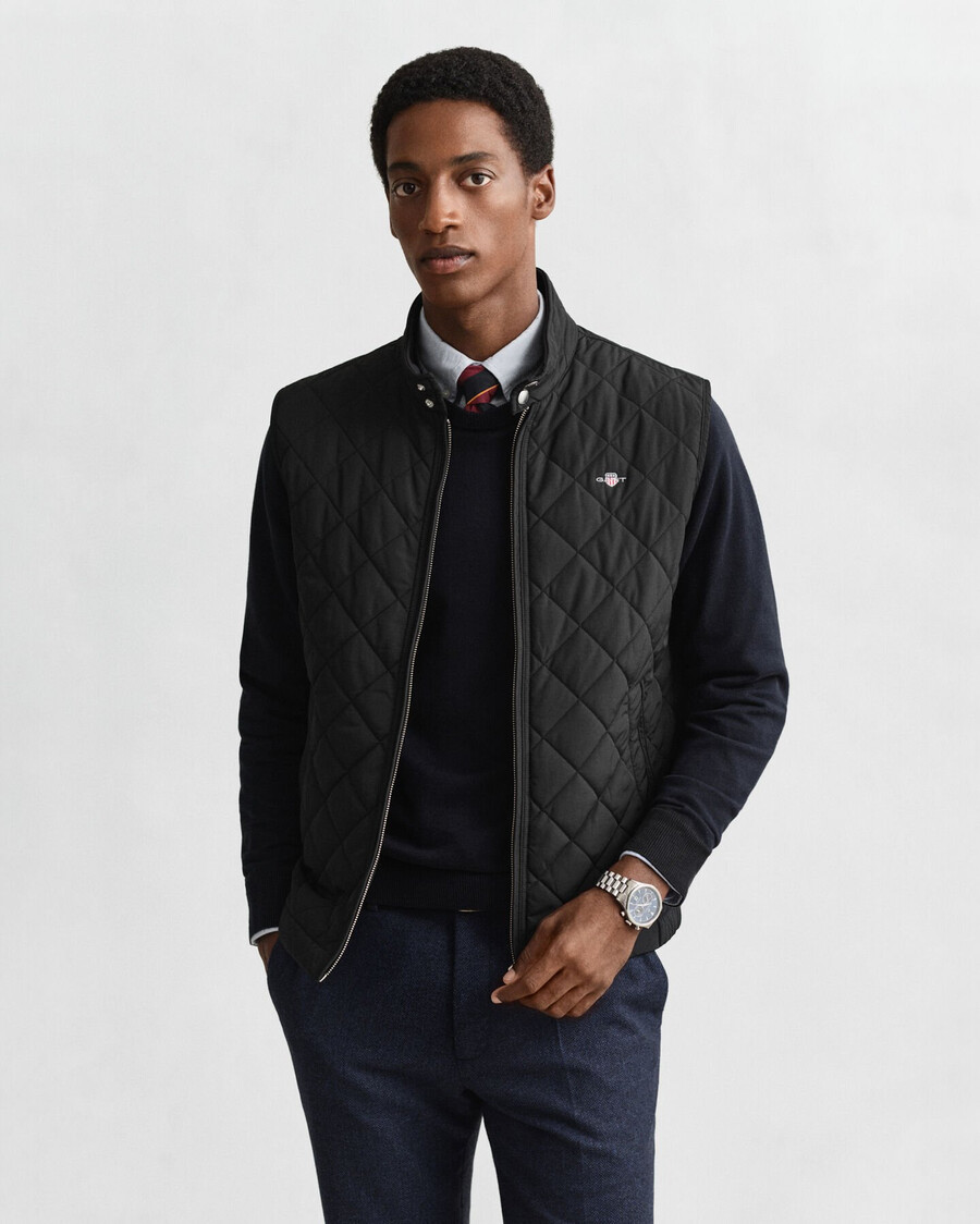 quilted windcheater vest - black