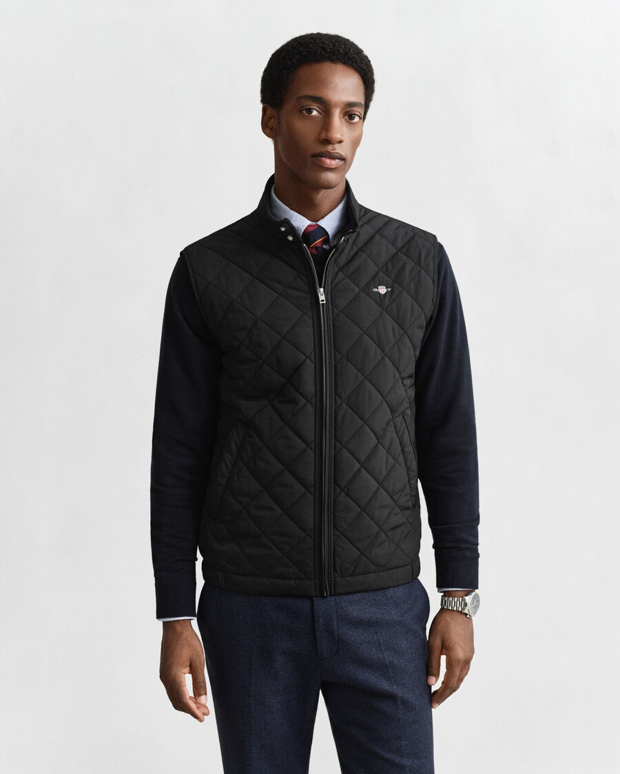 quilted windcheater vest - black