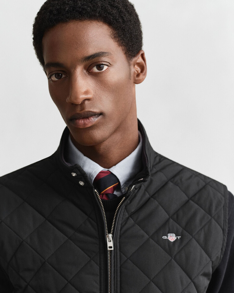 quilted windcheater vest - black