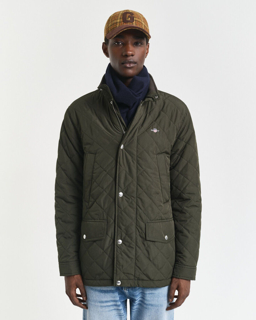quilted windcheater midlength jacket - dark moss green