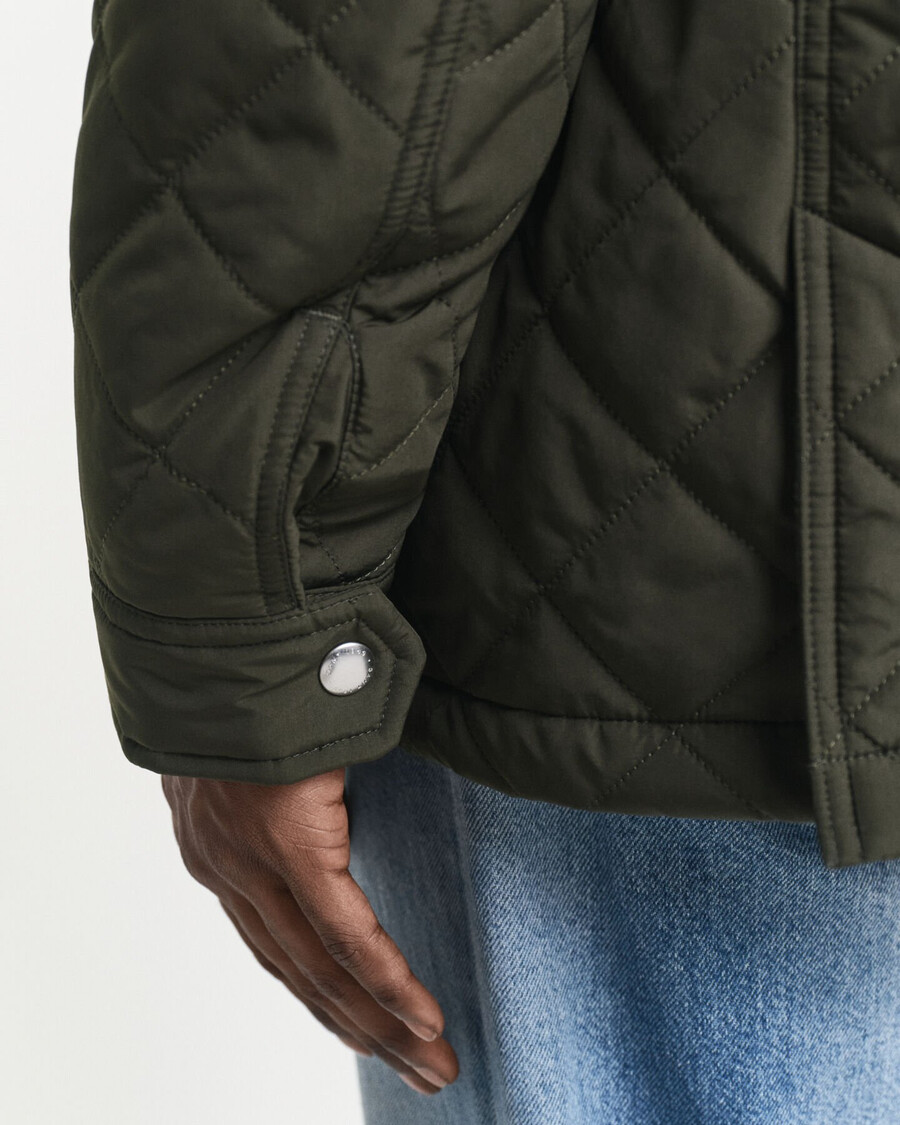 quilted windcheater midlength jacket - dark moss green