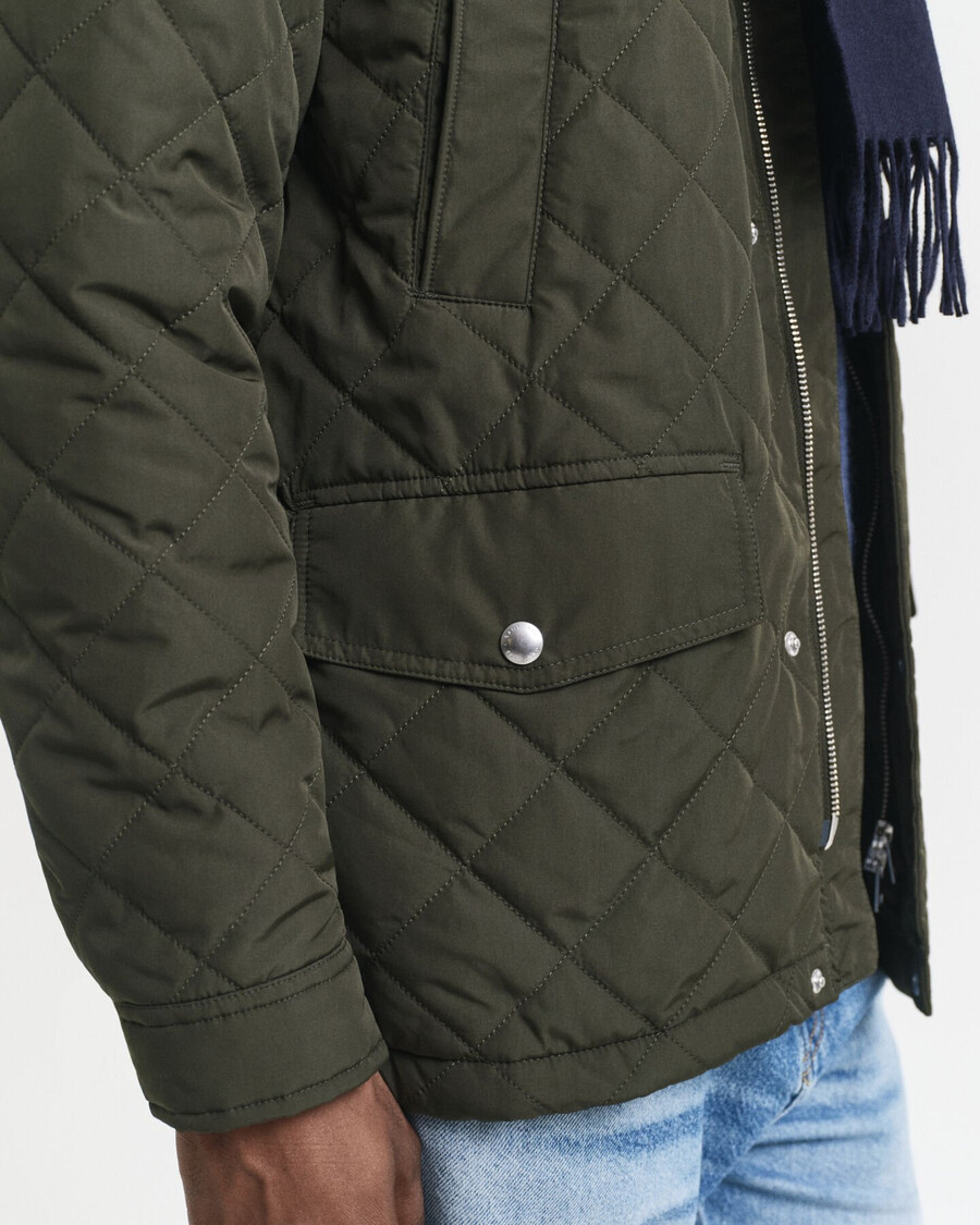 quilted windcheater midlength jacket - dark moss green