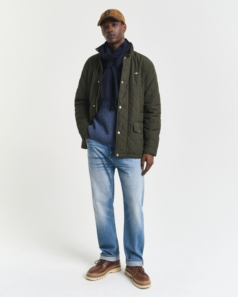 quilted windcheater midlength jacket - dark moss green