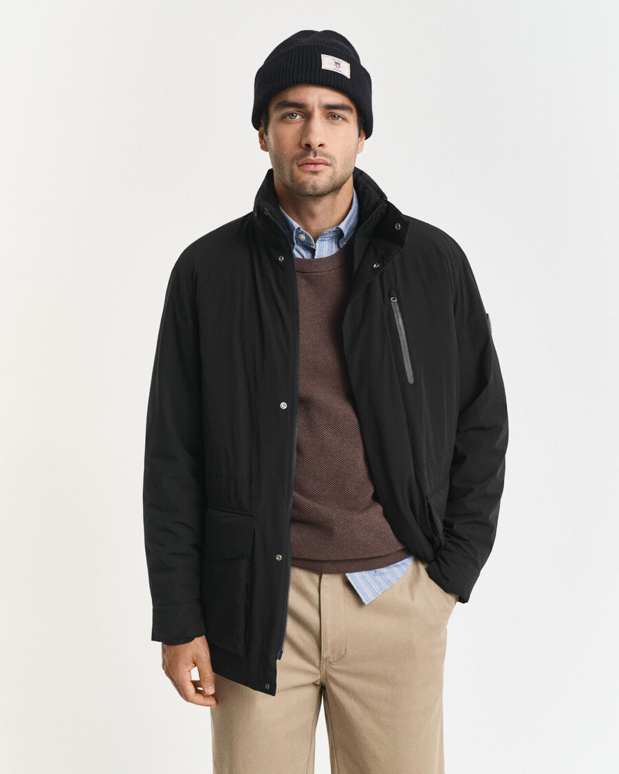 double mid length jacket - black