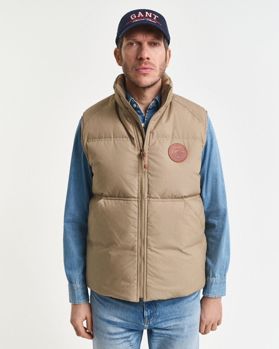 cotton mid down puffer vest - light taupe