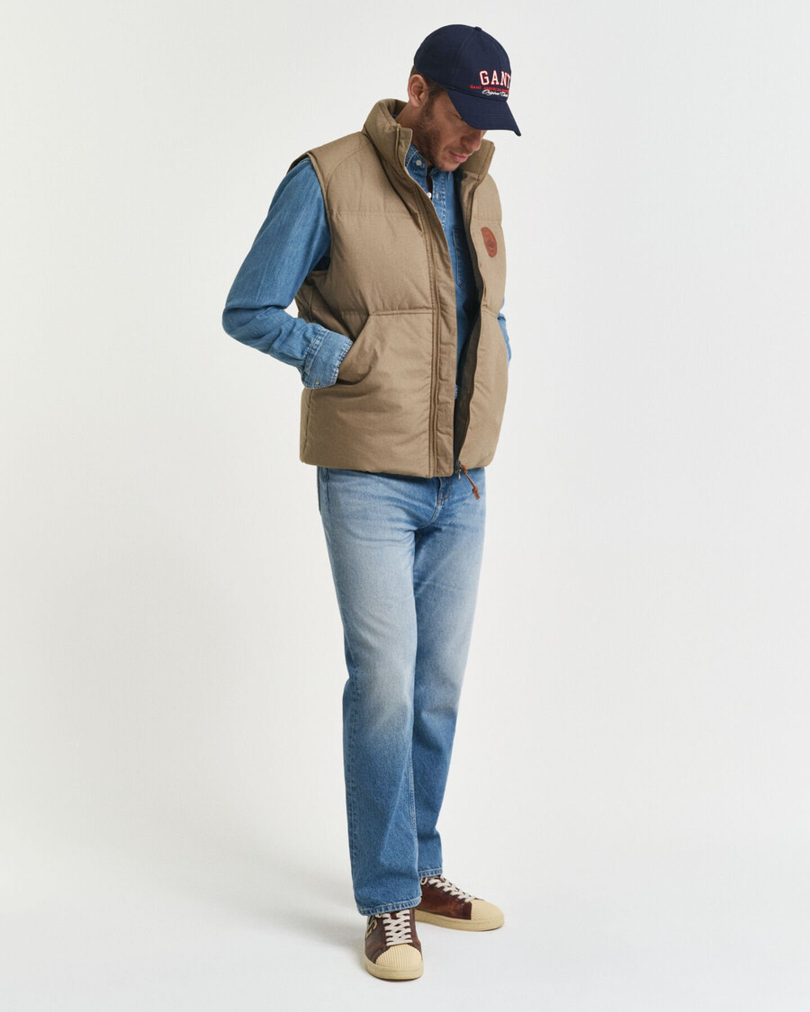 cotton mid down puffer vest - light taupe