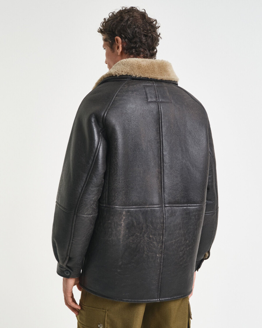 wornin leather shearling jacket - deep brown