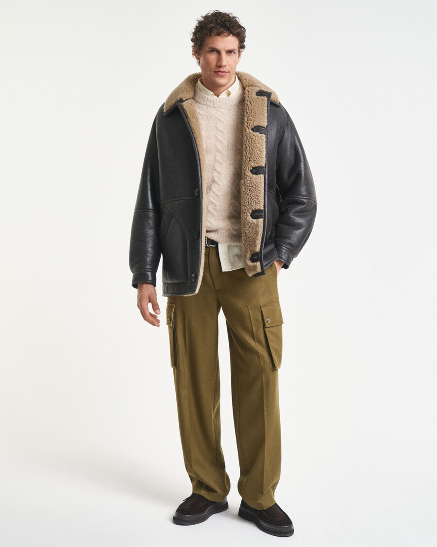 wornin leather shearling jacket - deep brown