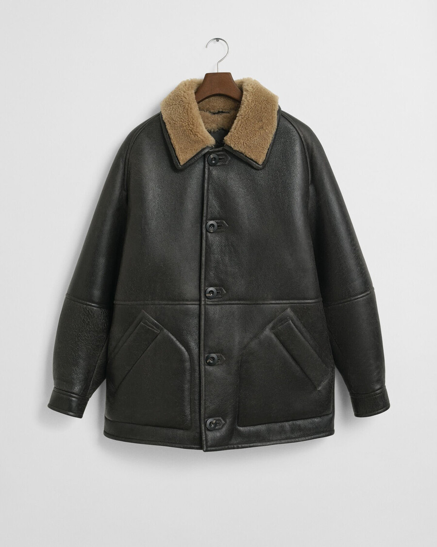 wornin leather shearling jacket - deep brown