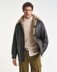 wornin leather shearling jacket - deep brown