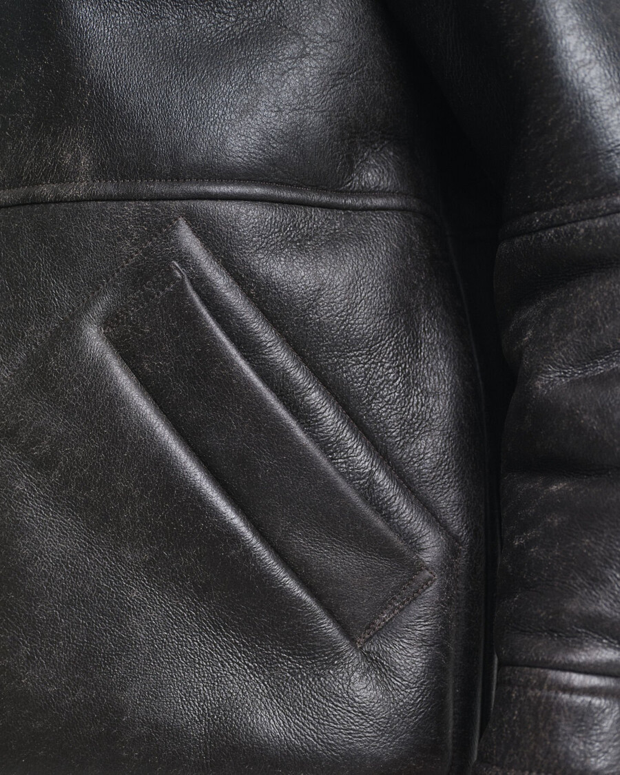 wornin leather shearling jacket - deep brown