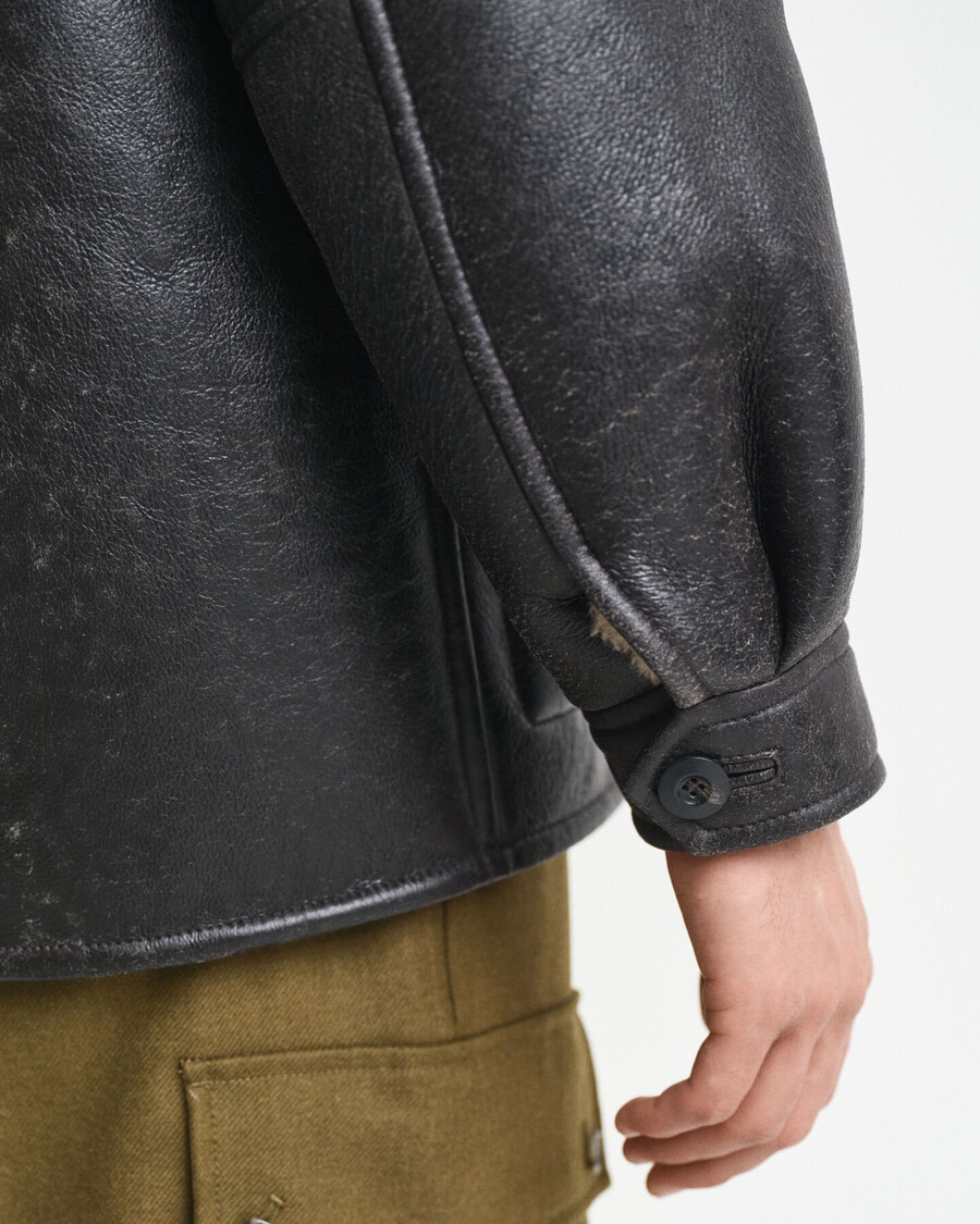 wornin leather shearling jacket - deep brown