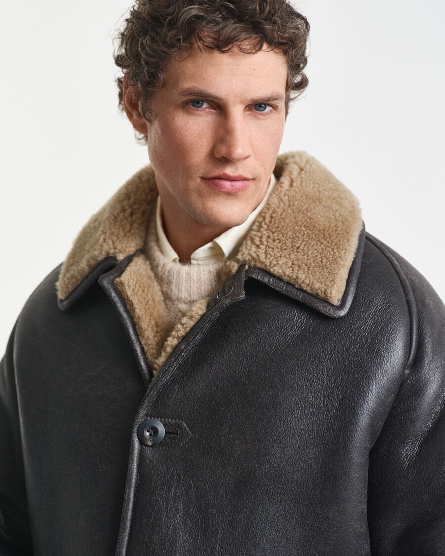 wornin leather shearling jacket - deep brown