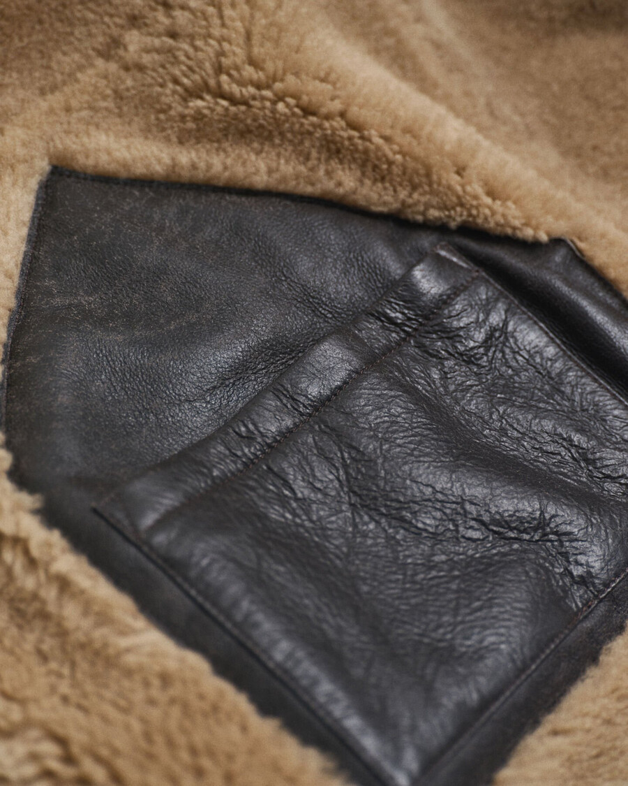 wornin leather shearling jacket - deep brown