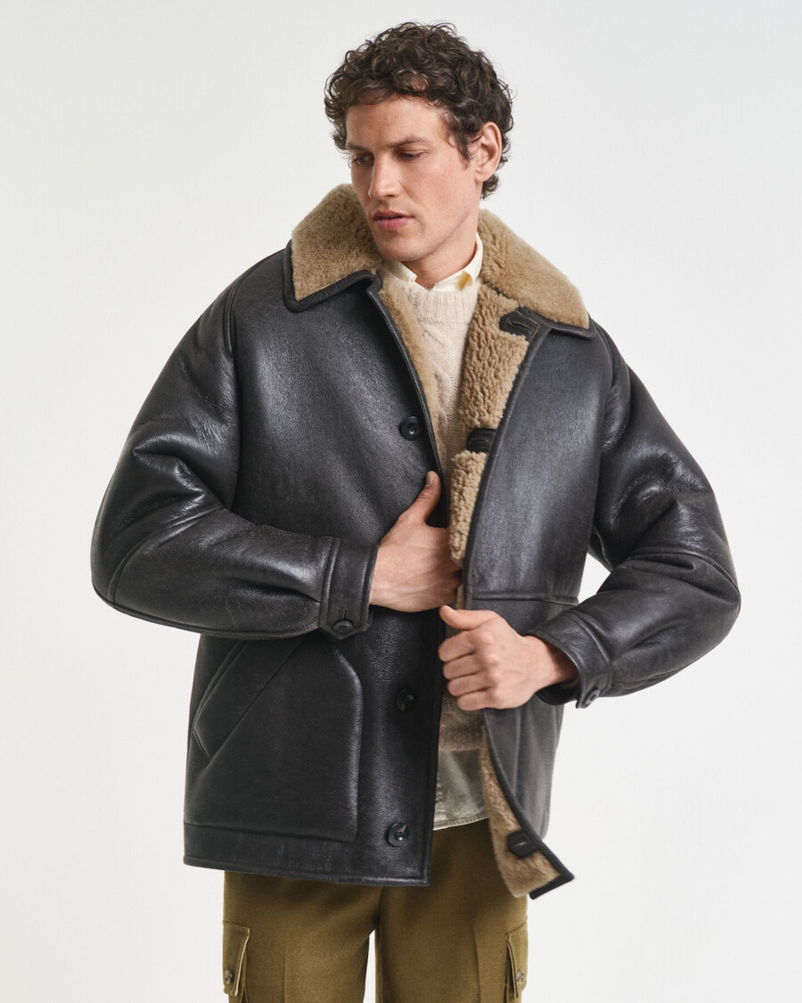 wornin leather shearling jacket - deep brown