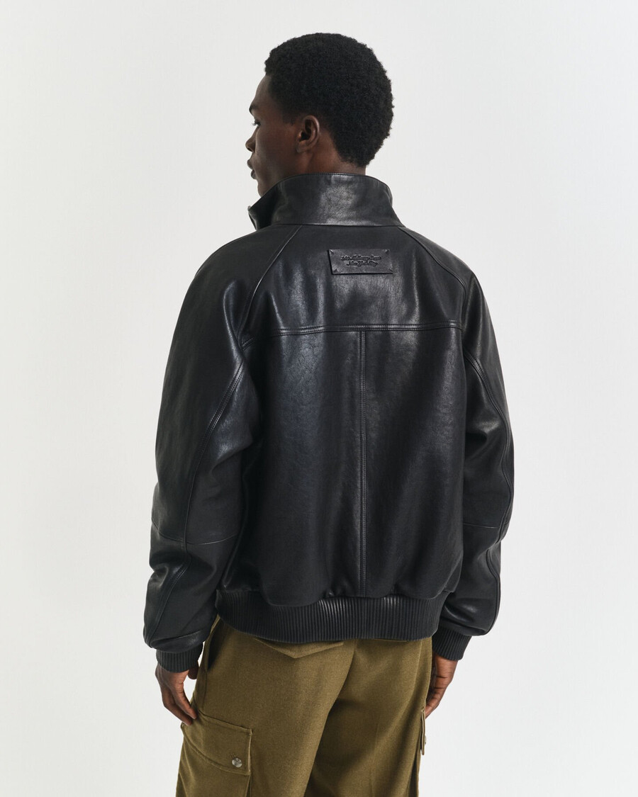 leather harrington jacket - black