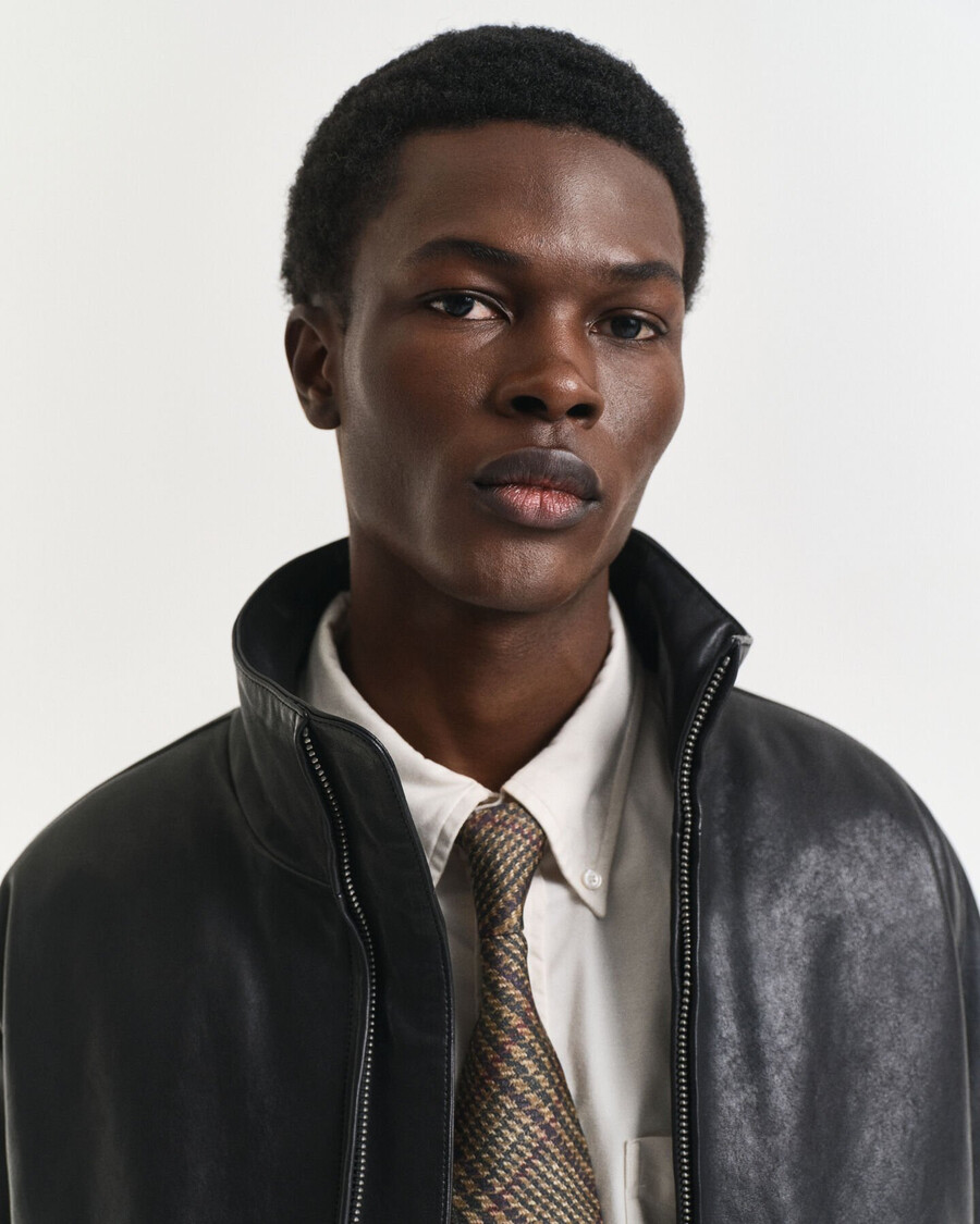 leather harrington jacket - black