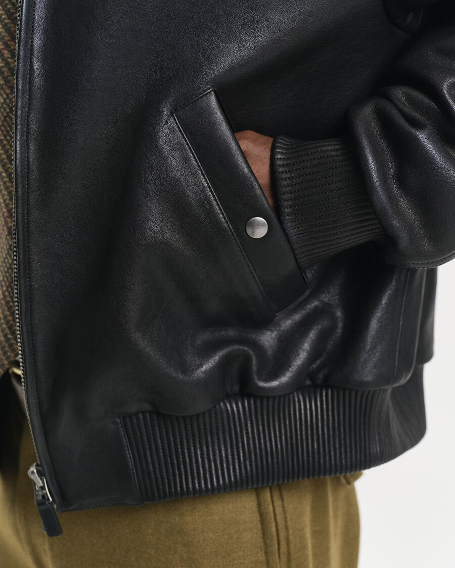 leather harrington jacket - black